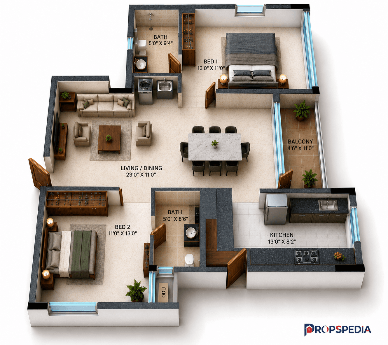 2 BHK Apartment Floor Plan – Casagrand HolaChennai
