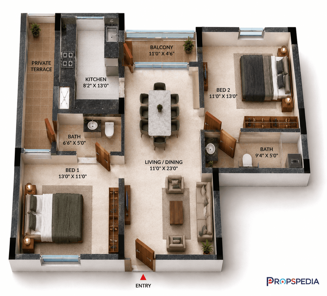 2 BHK Apartment Floor Plan – Casagrand HolaChennai