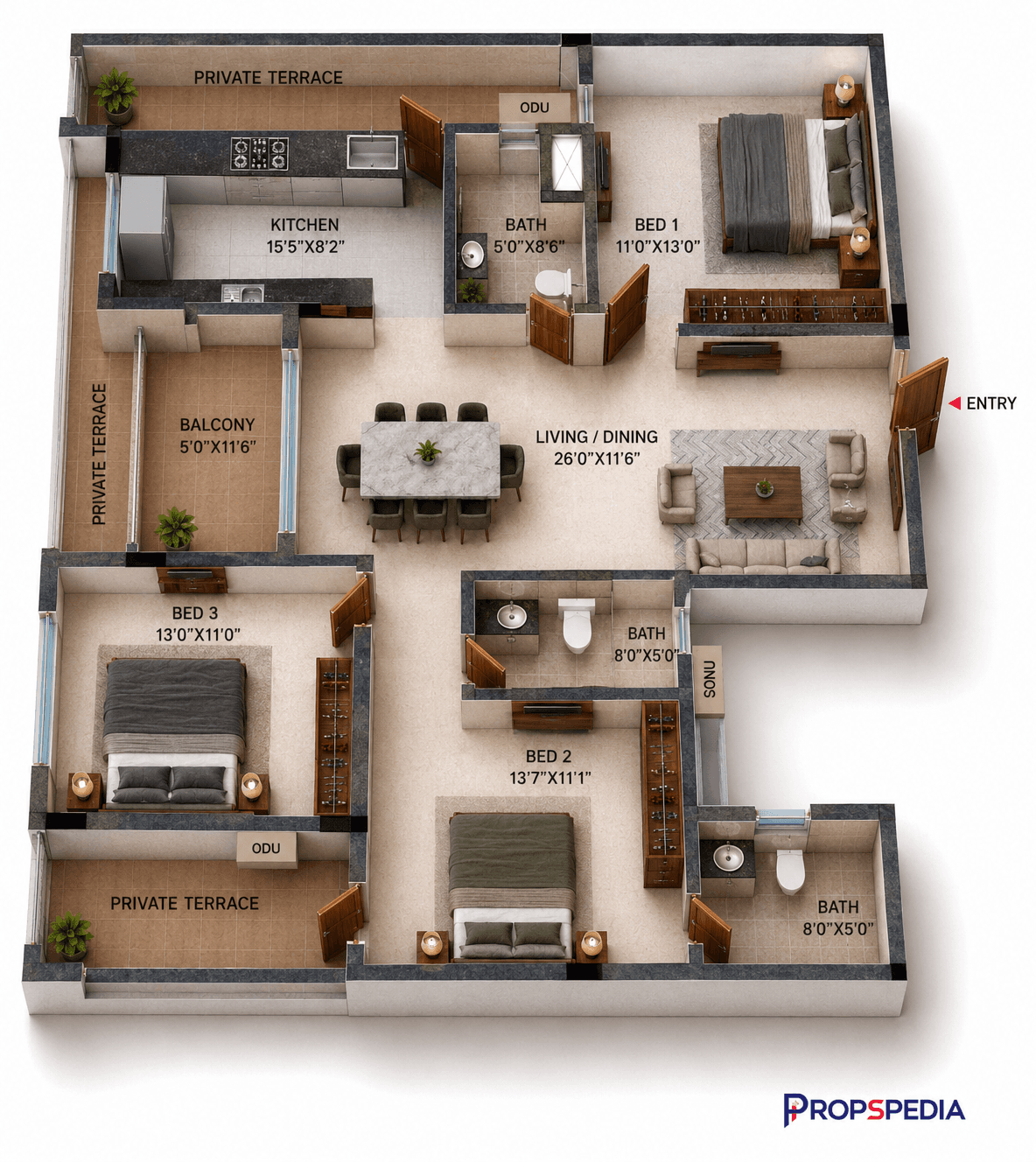 3 BHK Apartment Floor Plan – Casagrand HolaChennai