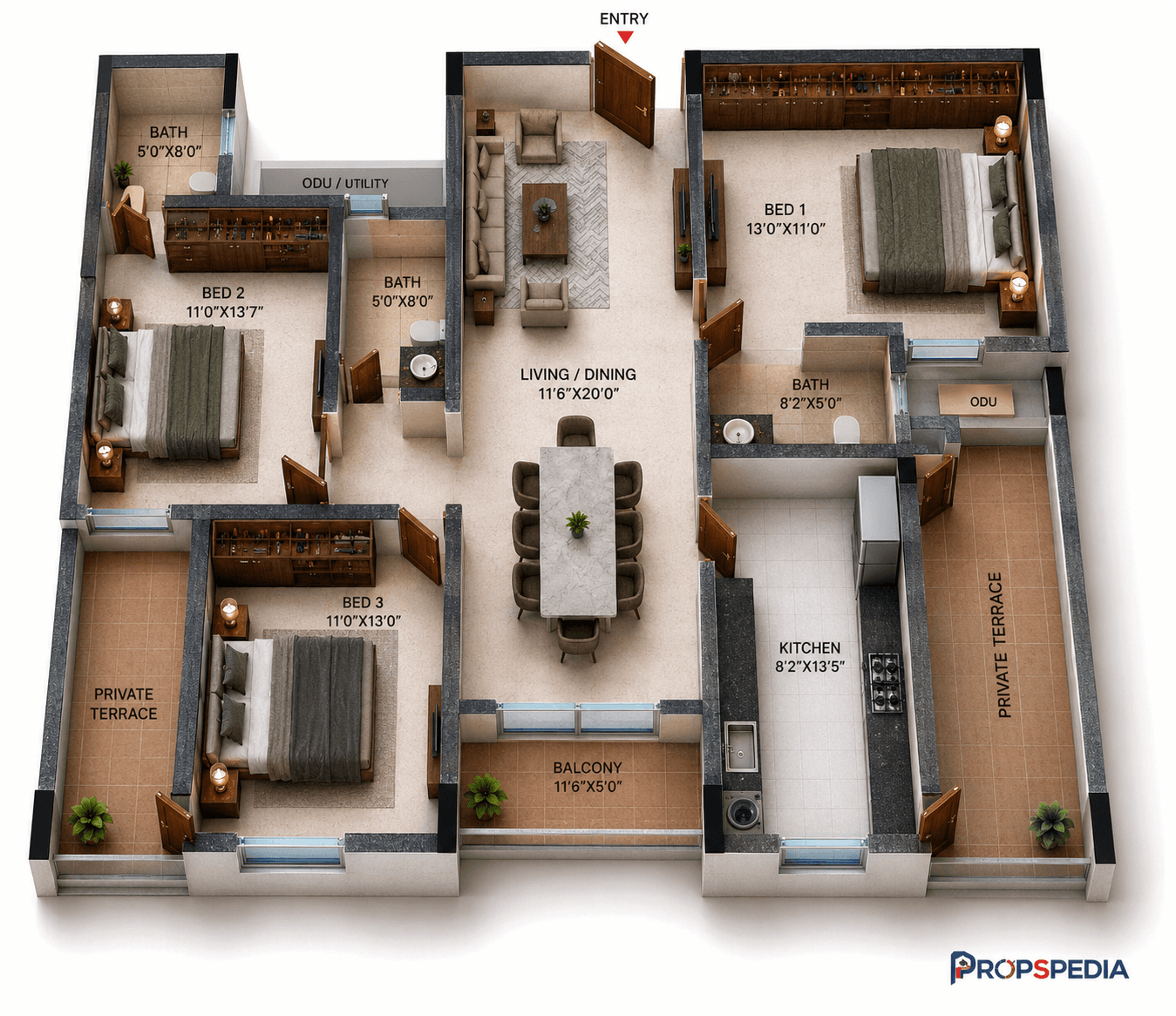3 BHK Apartment Floor Plan – Casagrand HolaChennai