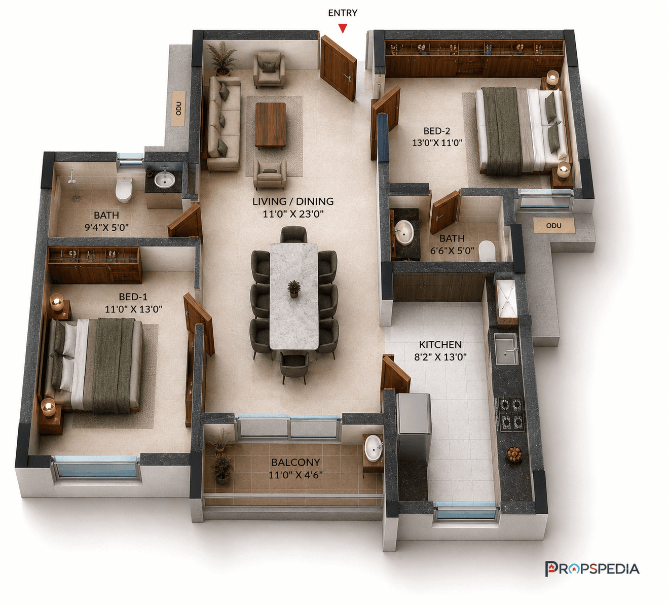 2 BHK Apartment Floor Plan – Casagrand HolaChennai