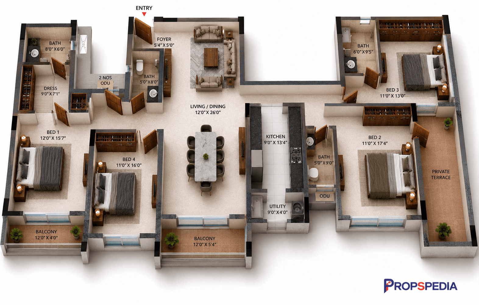 4 BHK Apartment Floor Plan – Casagrand HolaChennai