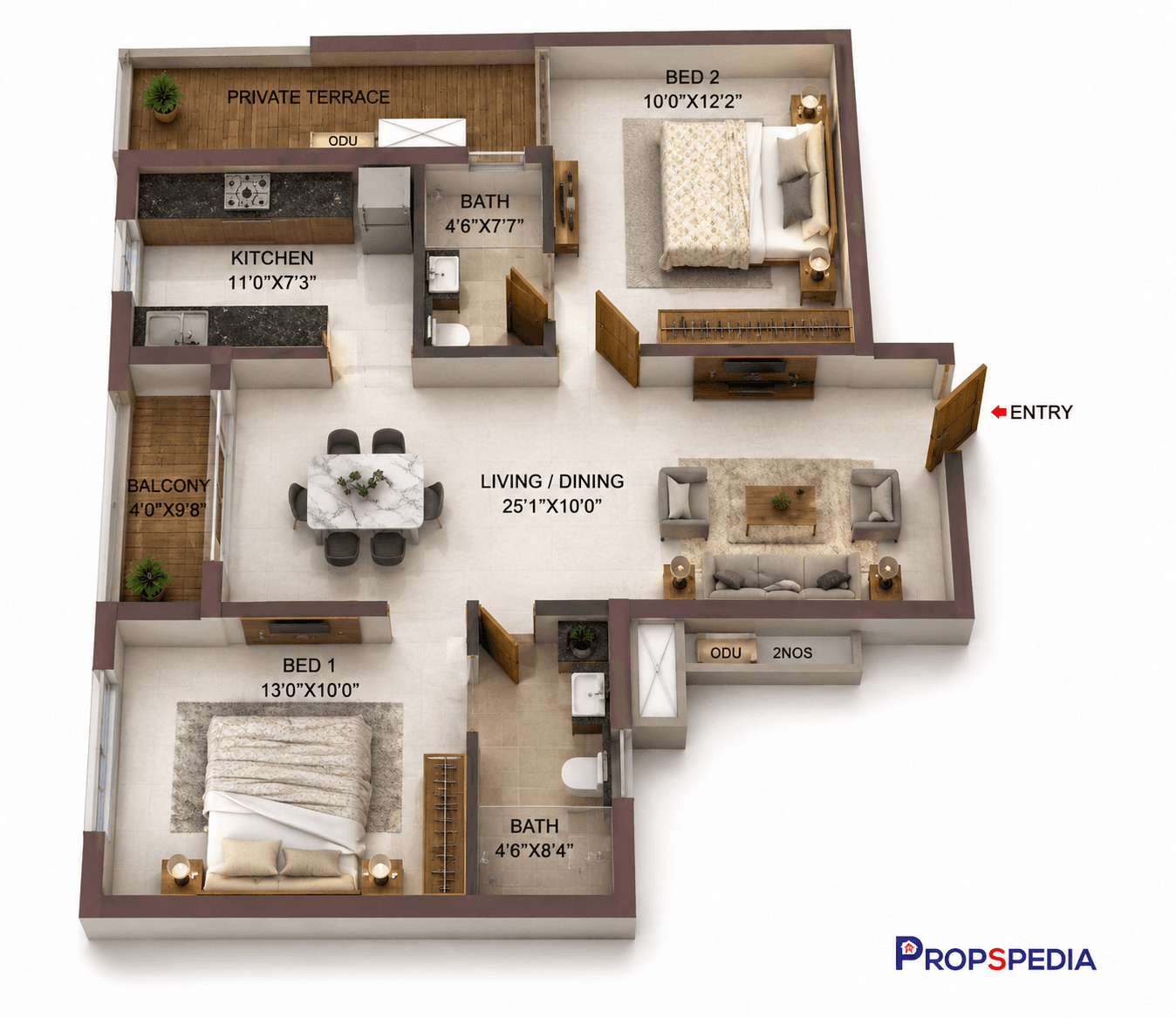 2 BHK Apartment Floor Plan – Casagrand Suncity