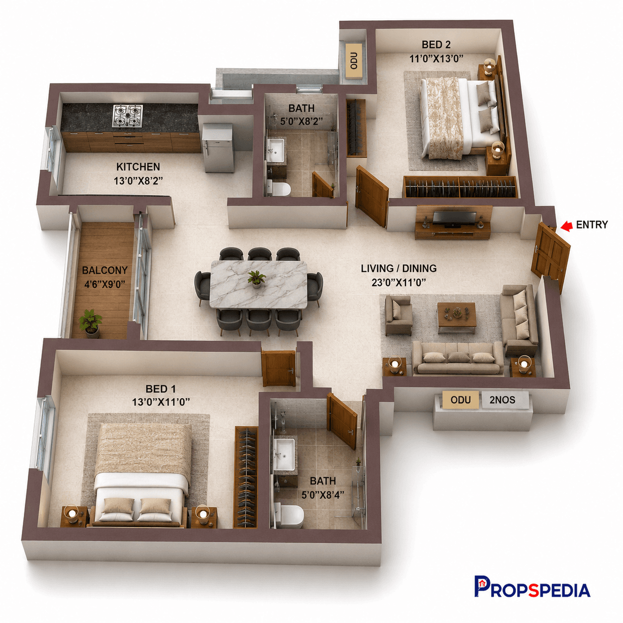 2 BHK Apartment Floor Plan – Casagrand Suncity