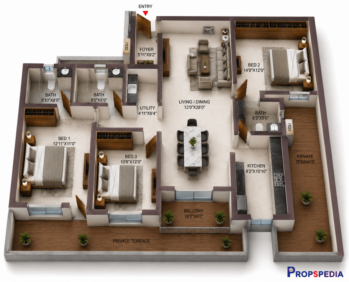 3 BHK Apartment Floor Plan – Casagrand Suncity