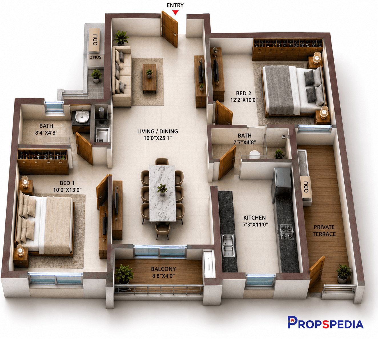 2 BHK Apartment Floor Plan – Casagrand Suncity