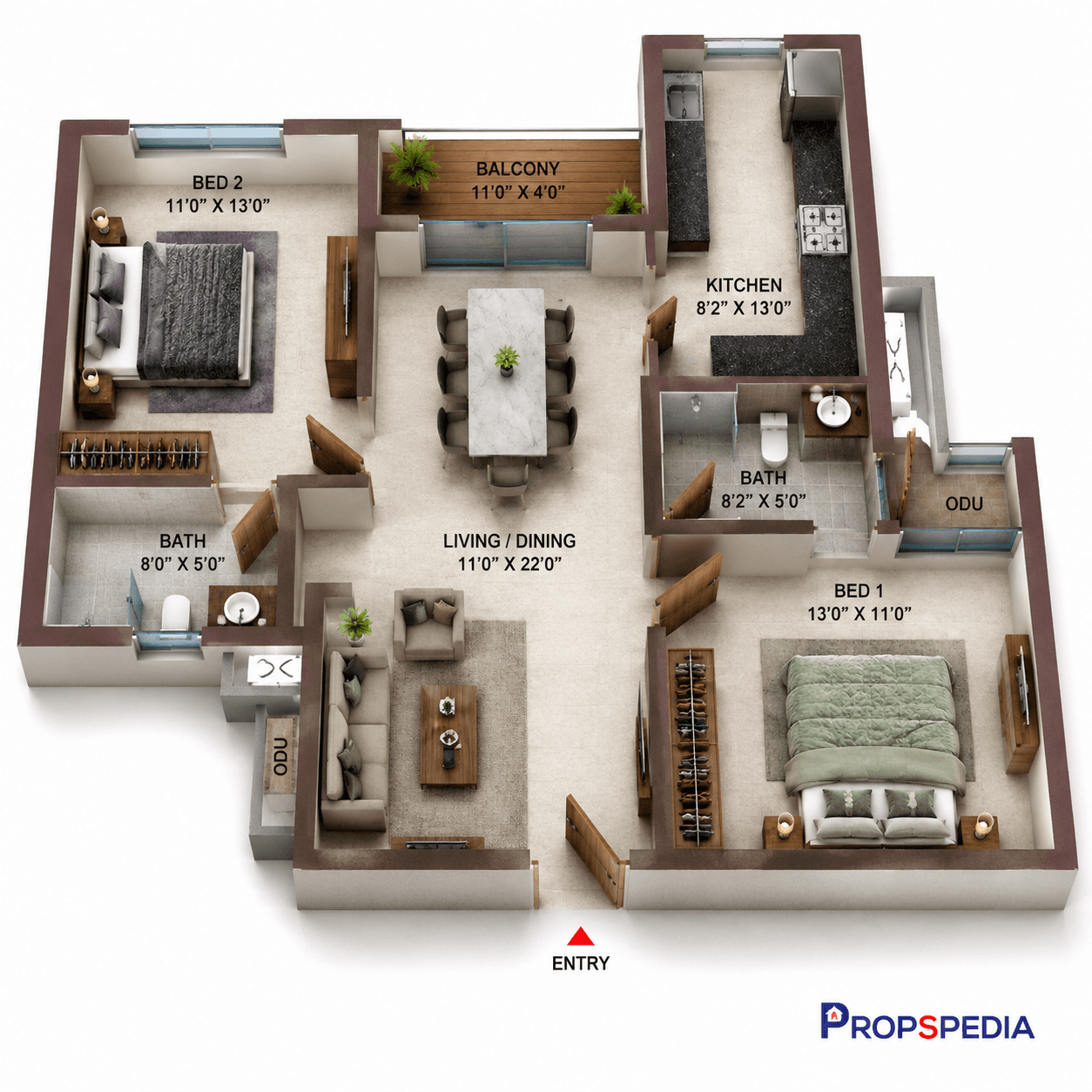 2 BHK Apartment Floor Plan – Casagrand Suncity