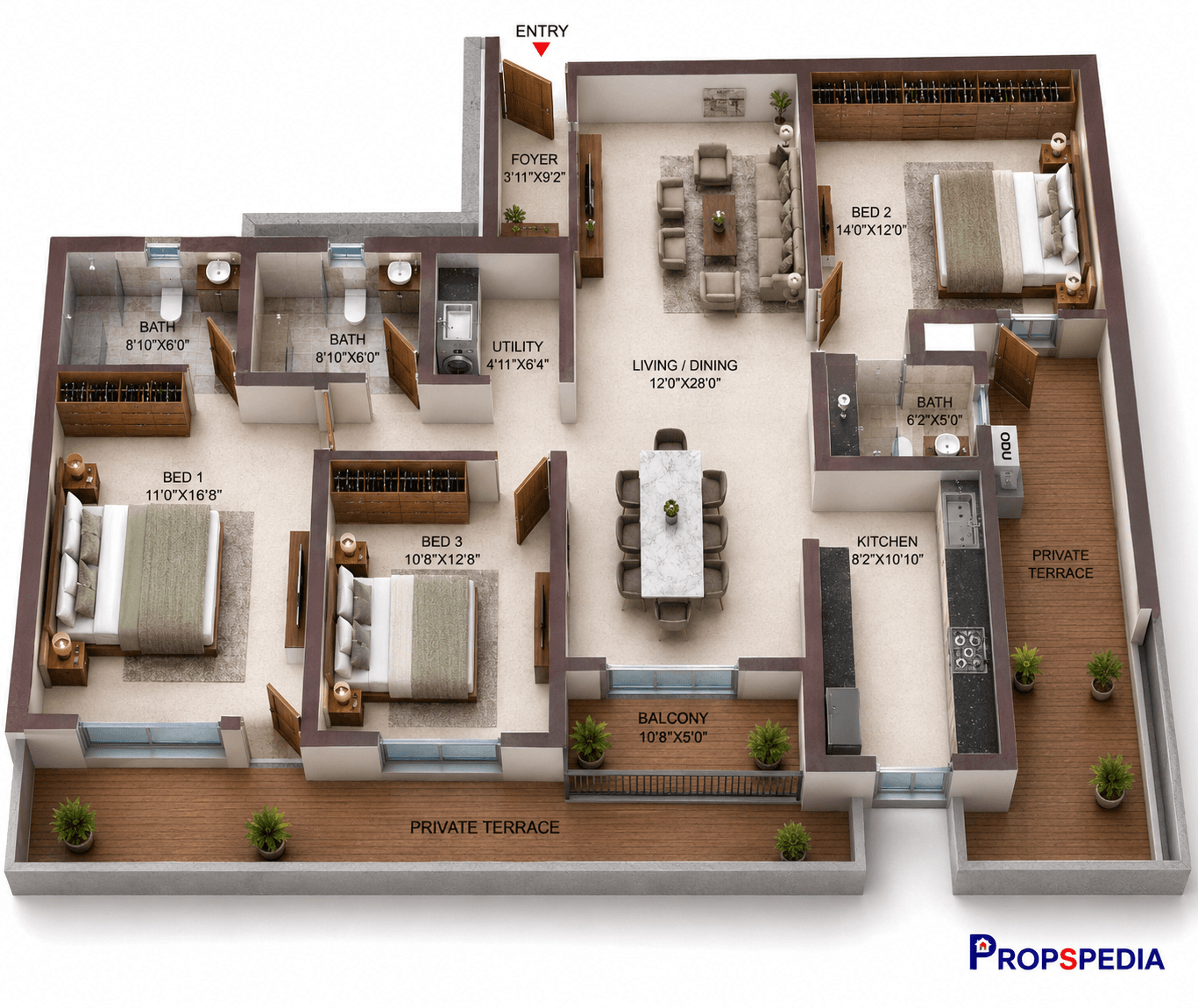 3 BHK Apartment Floor Plan – Casagrand Suncity