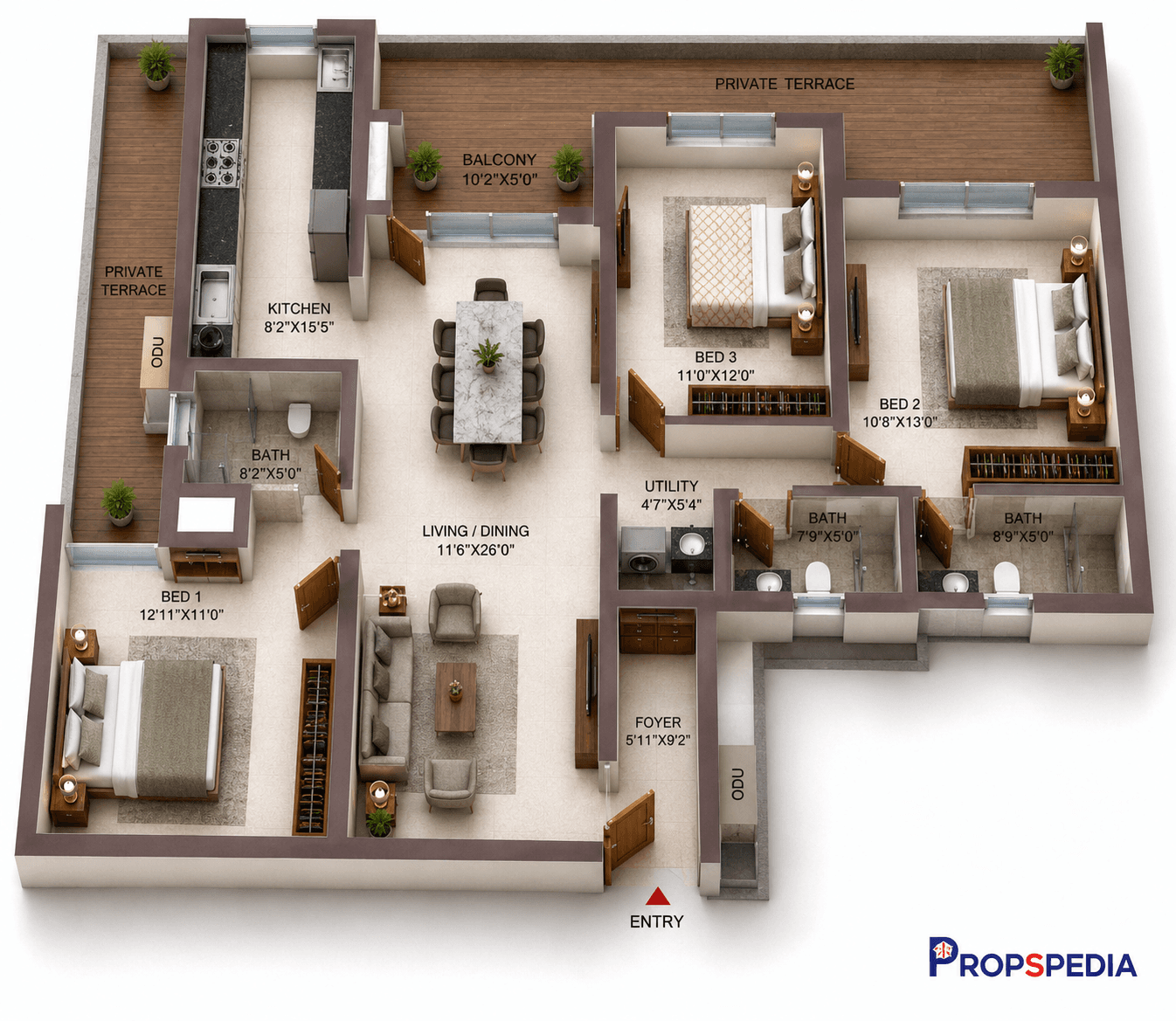 3 BHK Apartment Floor Plan – Casagrand Suncity