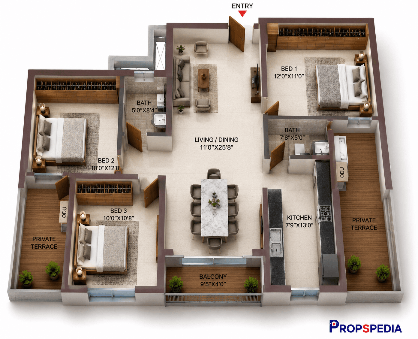 3 BHK Apartment Floor Plan – Casagrand Suncity