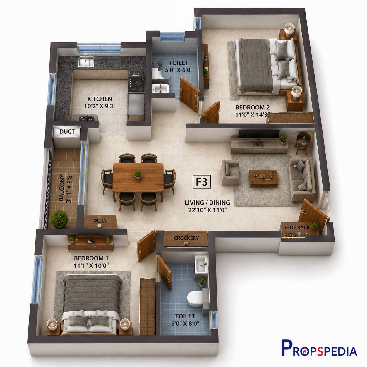 2 BHK Apartment Floor Plan – Navins Mayura Gardens