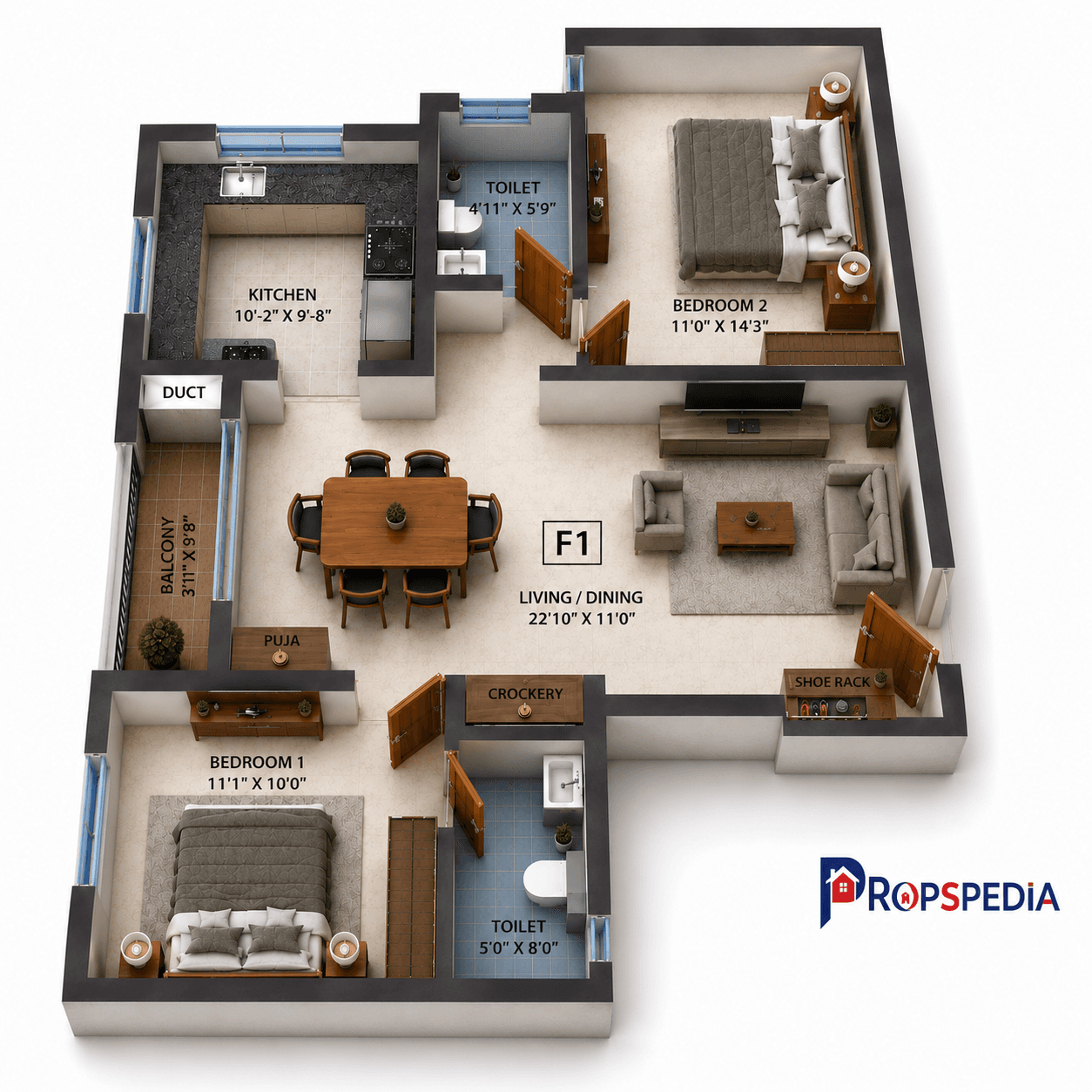 2 BHK Apartment Floor Plan – Navins Mayura Gardens