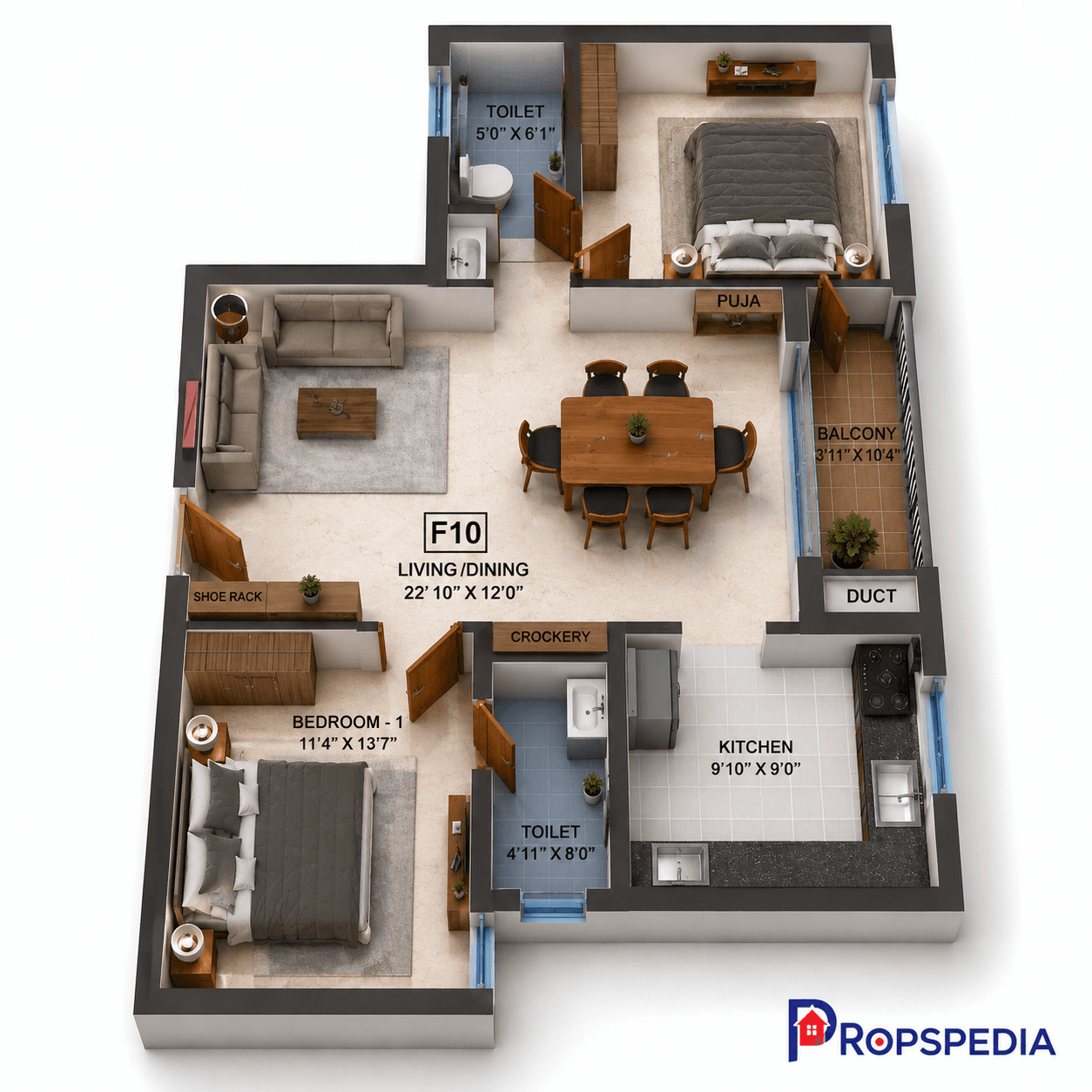 2 BHK Apartment Floor Plan – Navins Mayura Gardens