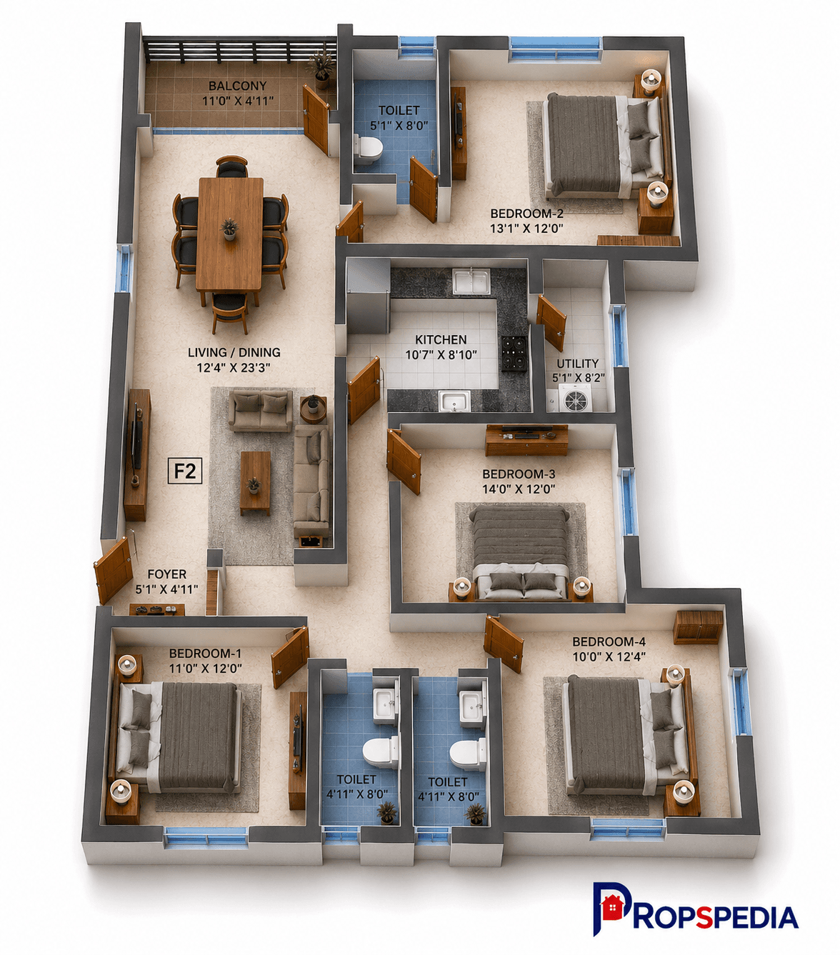 4 BHK Apartment Floor Plan – Navins Mayura Gardens