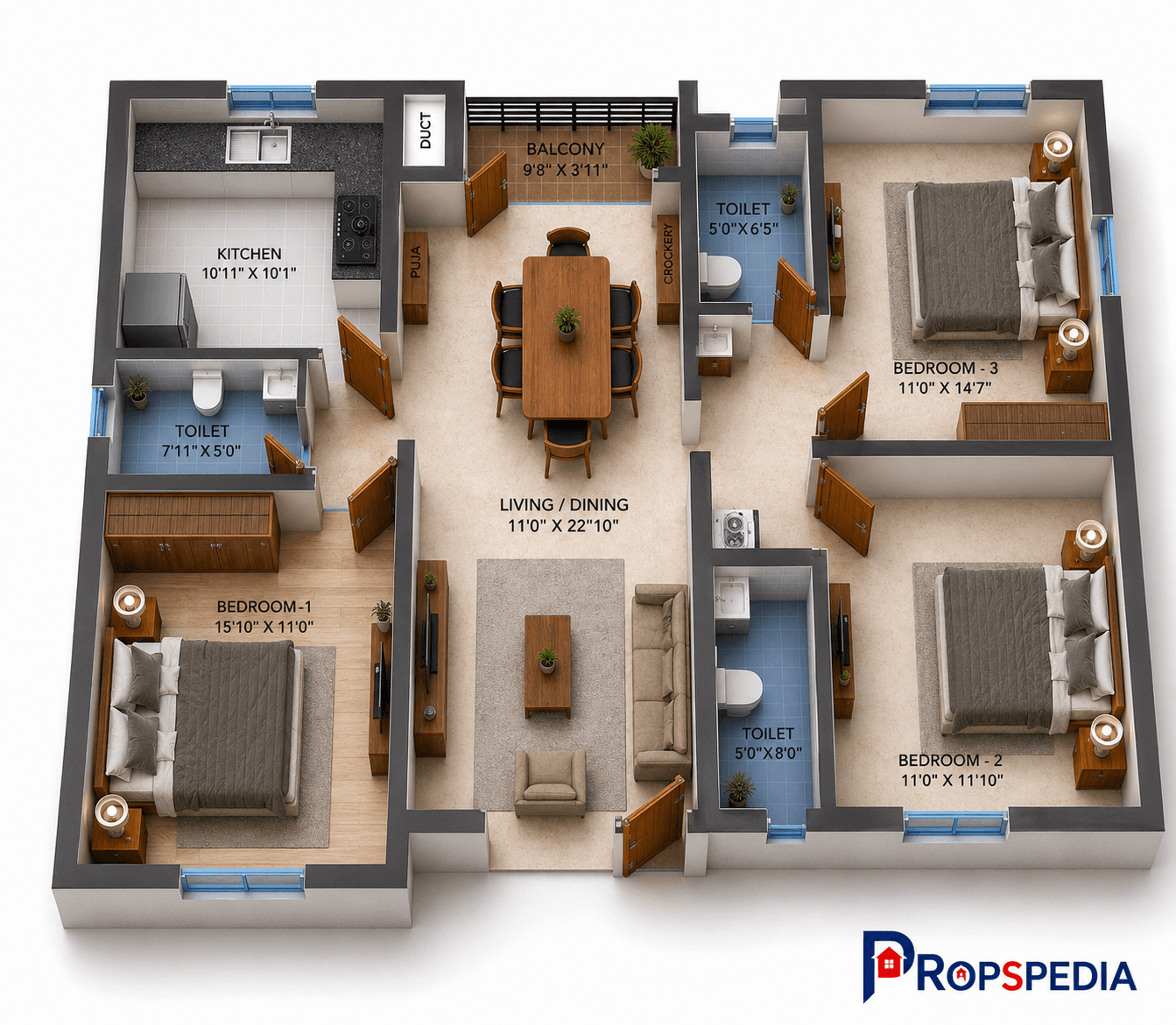 2 BHK Apartment Floor Plan – Navins Mayura Gardens