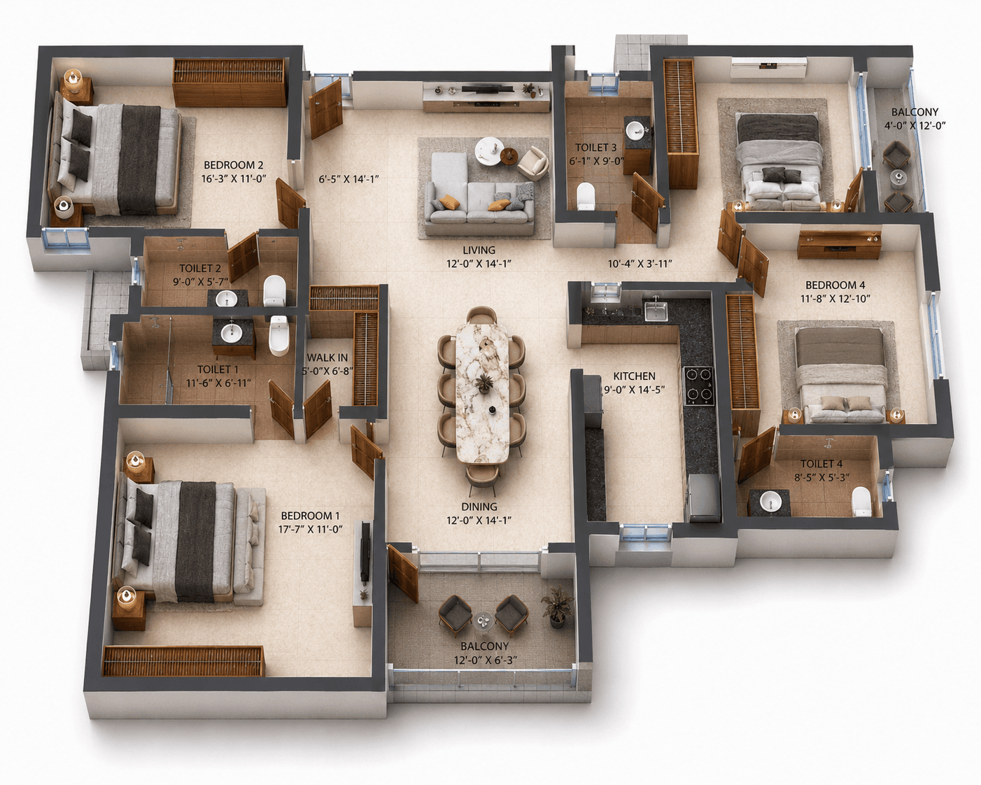 4 BHK Apartment Floor Plan – Rdiance Eternity