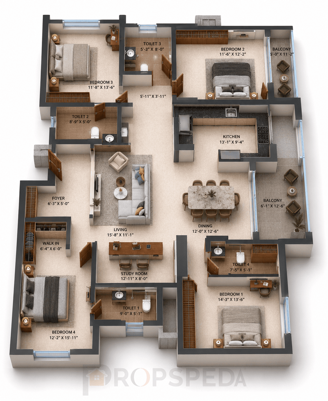 4 BHK Apartment Floor Plan – Rdiance Eternity