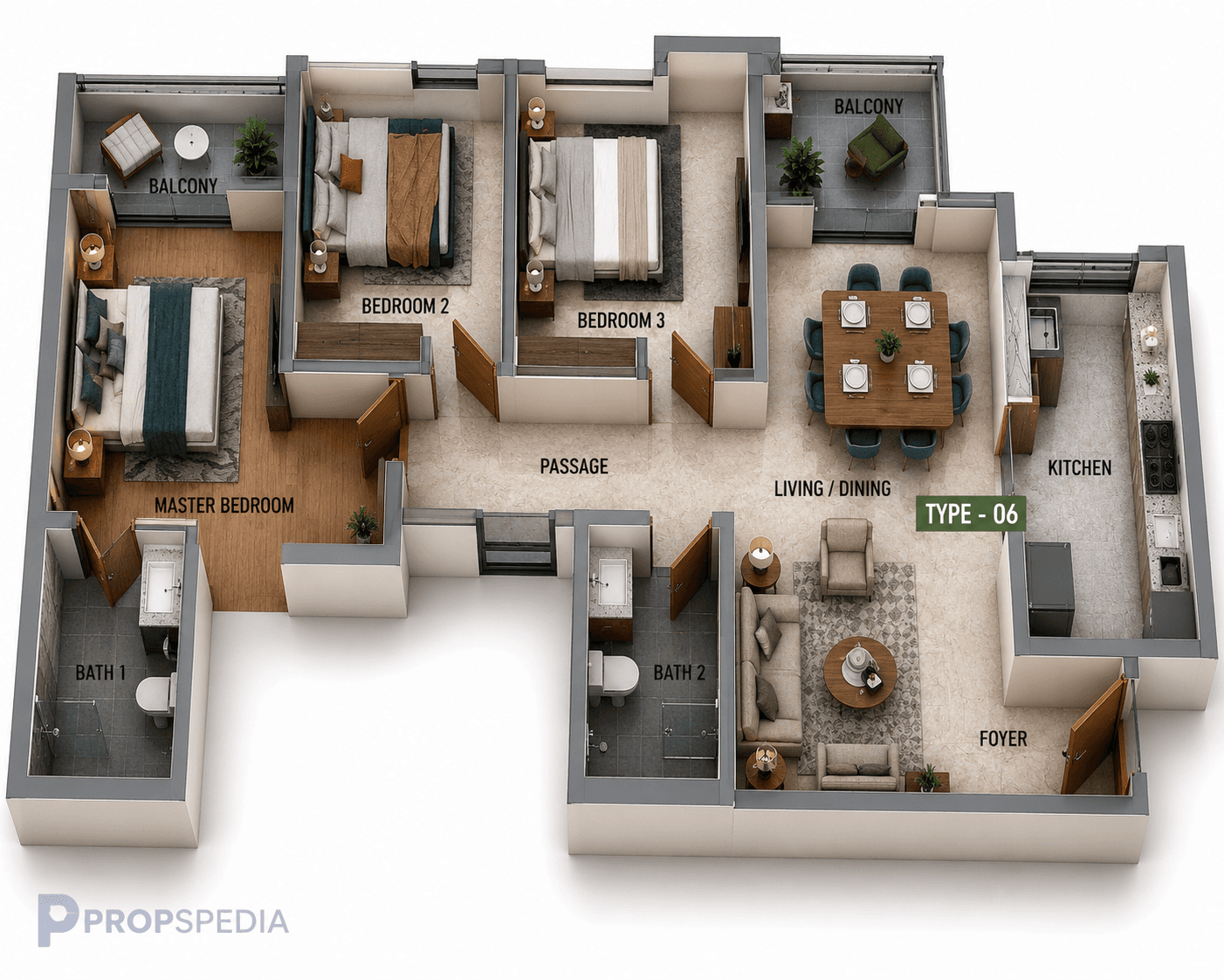 3 BHK Apartment Floor Plan – SIS Florida