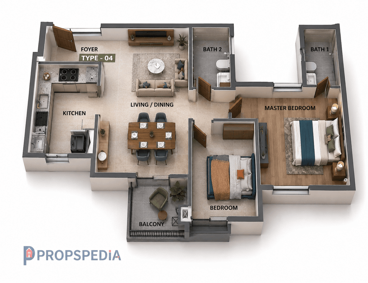 2 BHK Apartment Floor Plan – SIS Florida