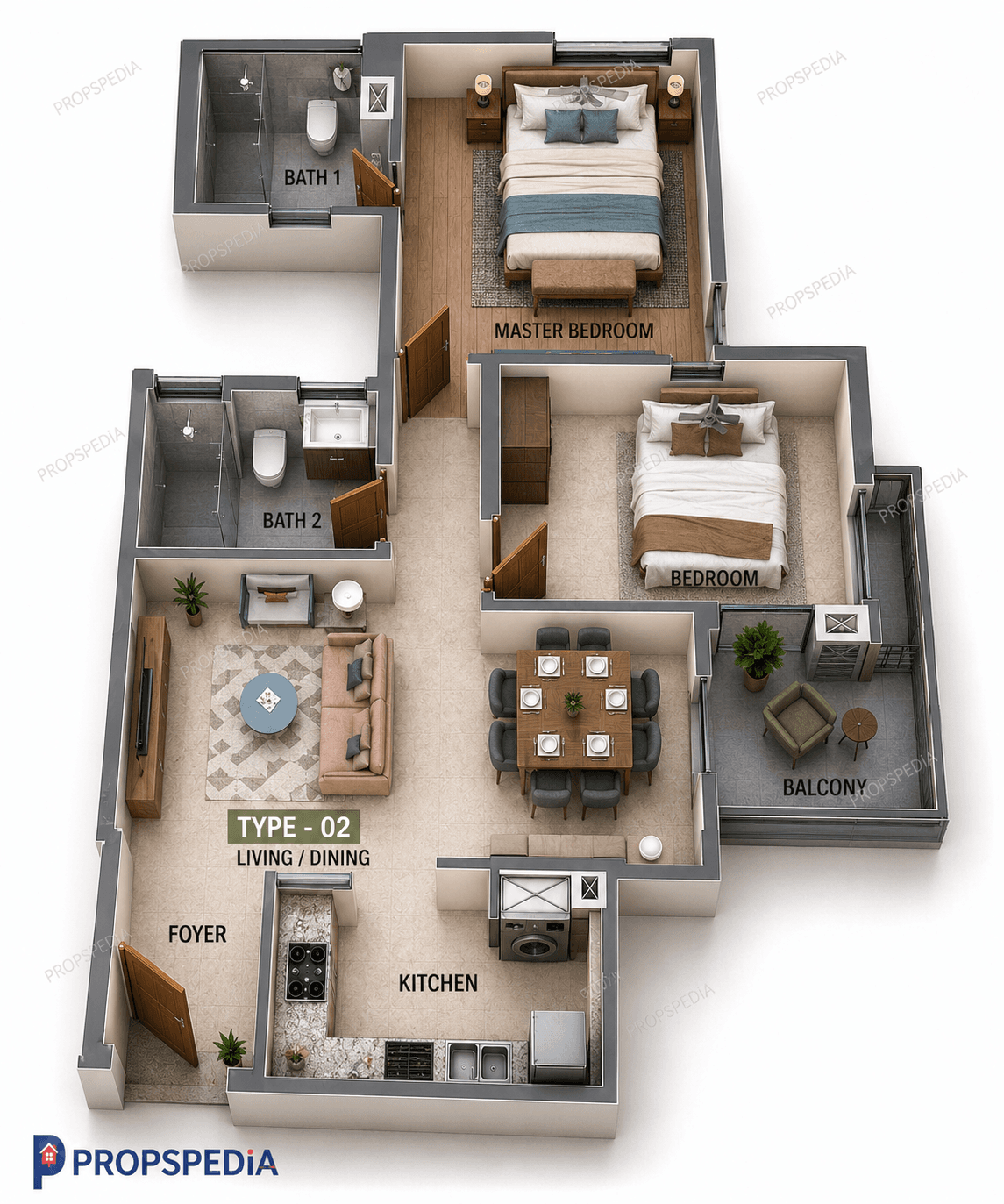 2 BHK Apartment Floor Plan – SIS Florida