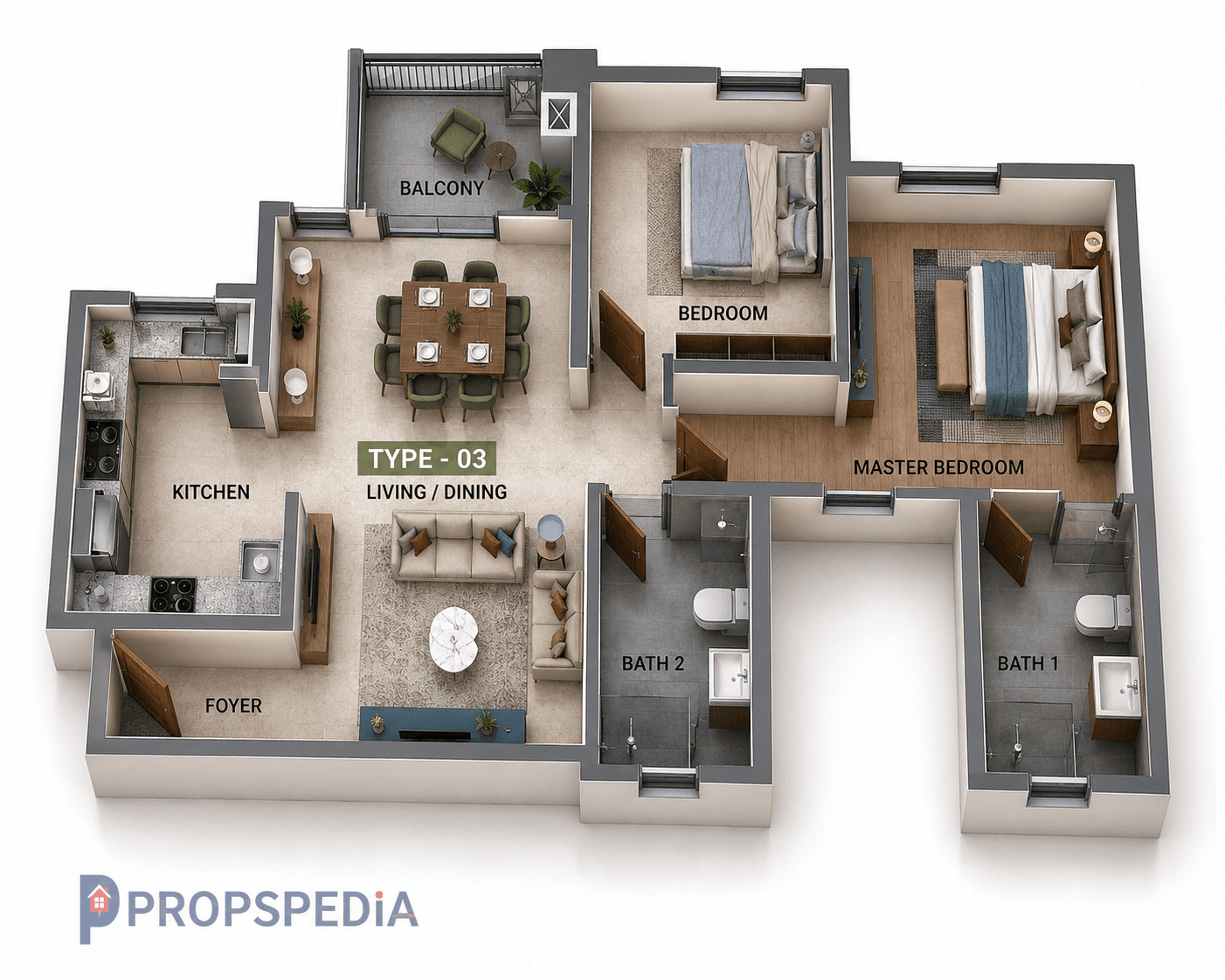 2 BHK Apartment Floor Plan – SIS Florida