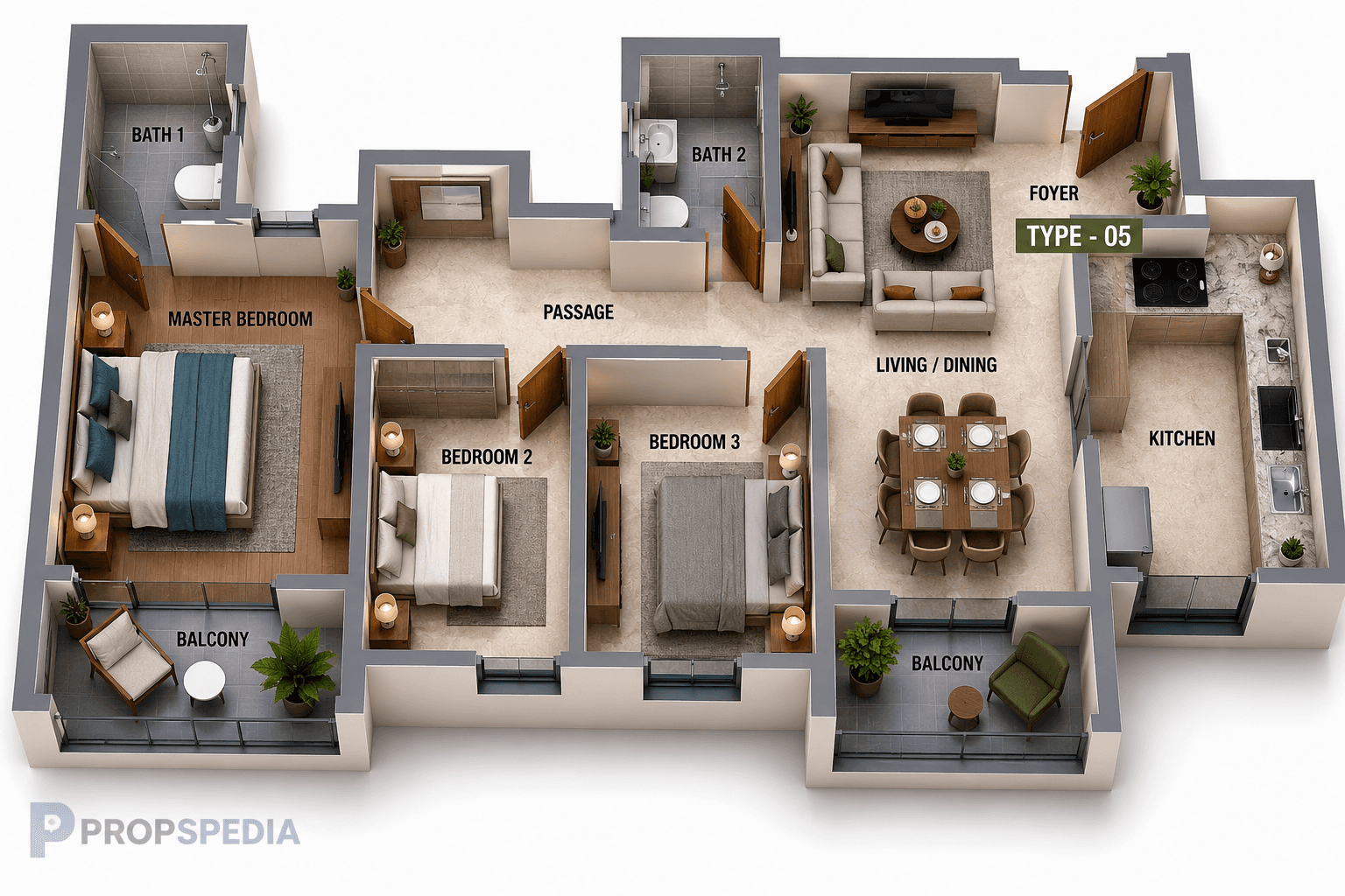 3 BHK Apartment Floor Plan – SIS Florida