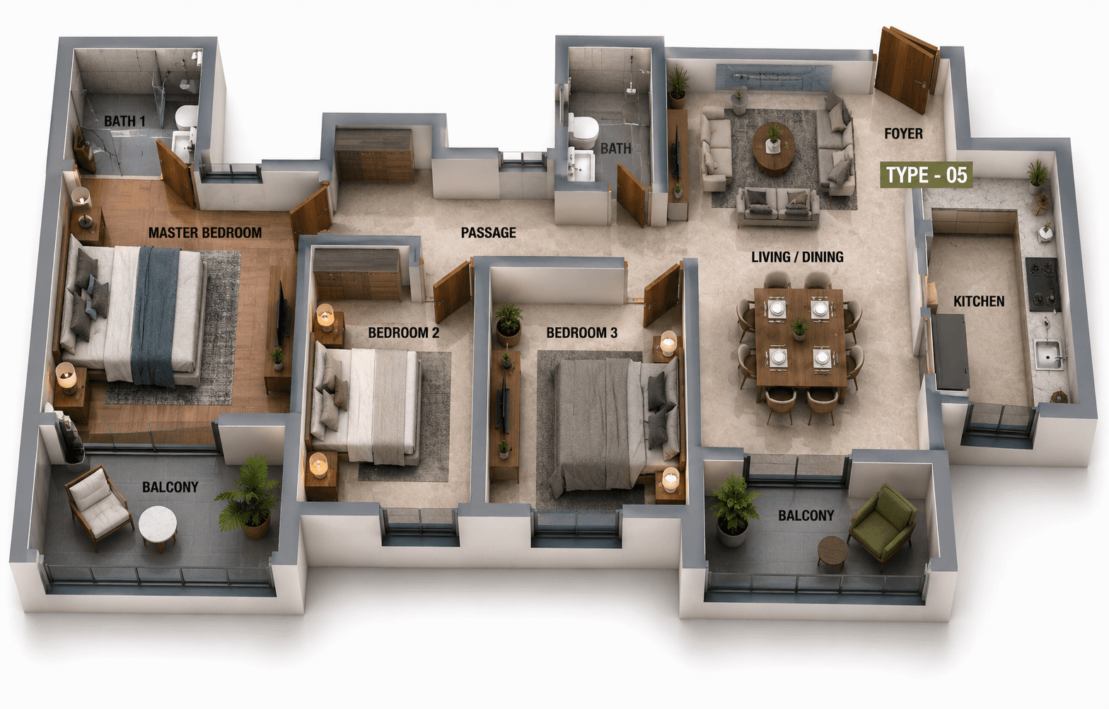 3 BHK Apartment Floor Plan – SIS Florida