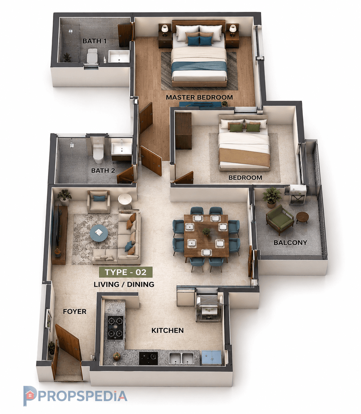 2 BHK Apartment Floor Plan – SIS Florida