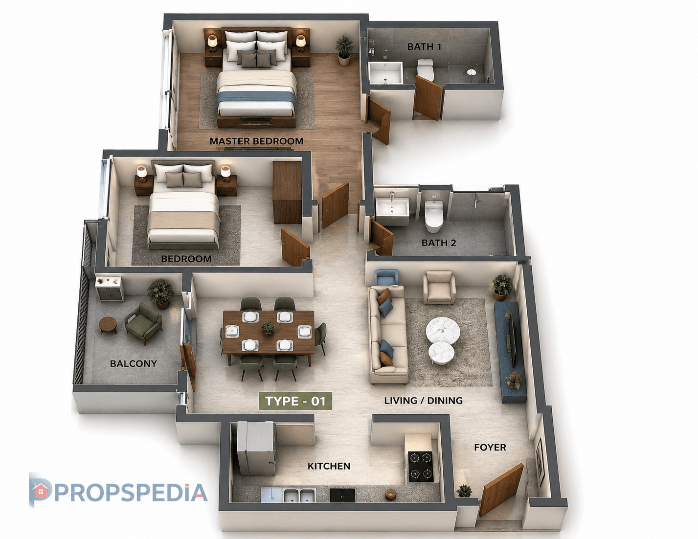 2 BHK Apartment Floor Plan – SIS Florida
