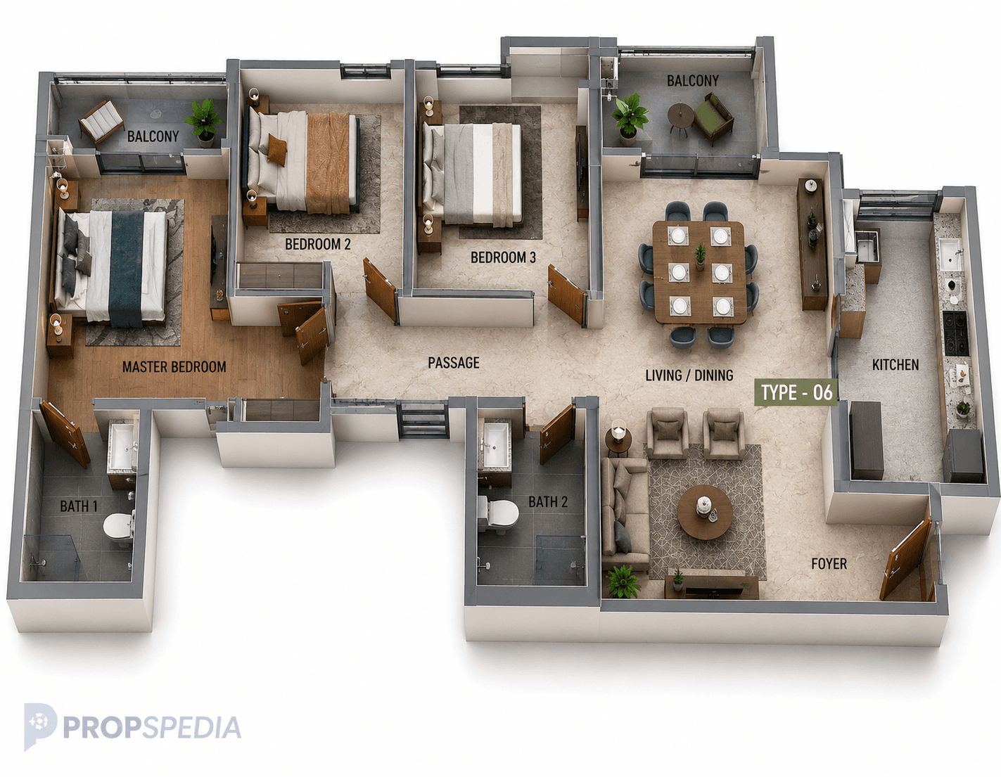 3 BHK Apartment Floor Plan – SIS Florida