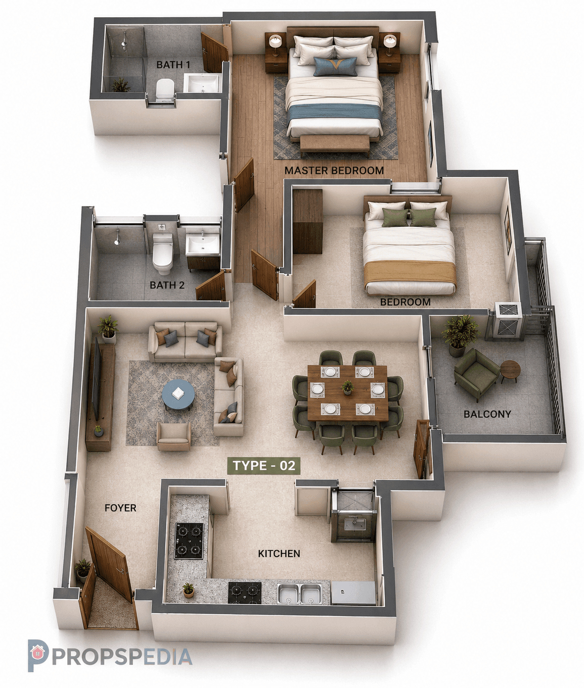 2 BHK Apartment Floor Plan – SIS Florida