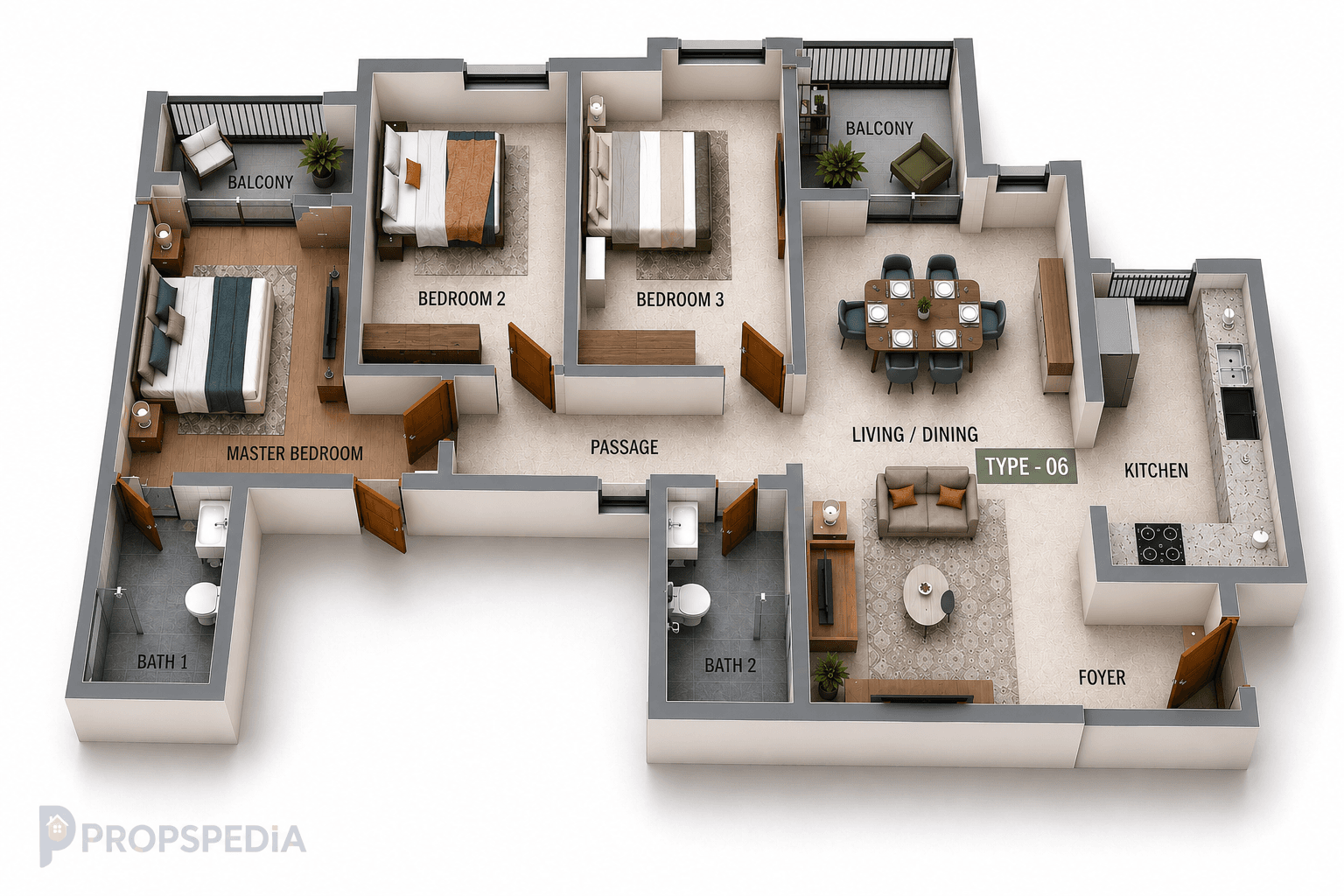 3 BHK Apartment Floor Plan – SIS Florida