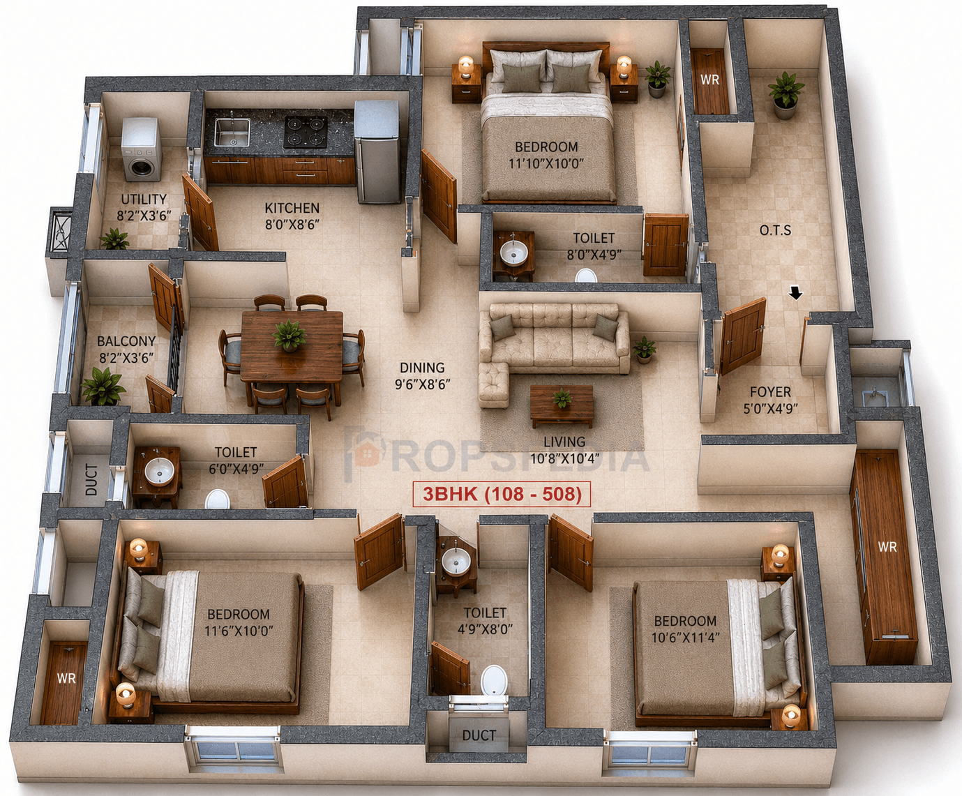 3 BHK Apartment Floor Plan – Malles Ahaana | Ready to Move
