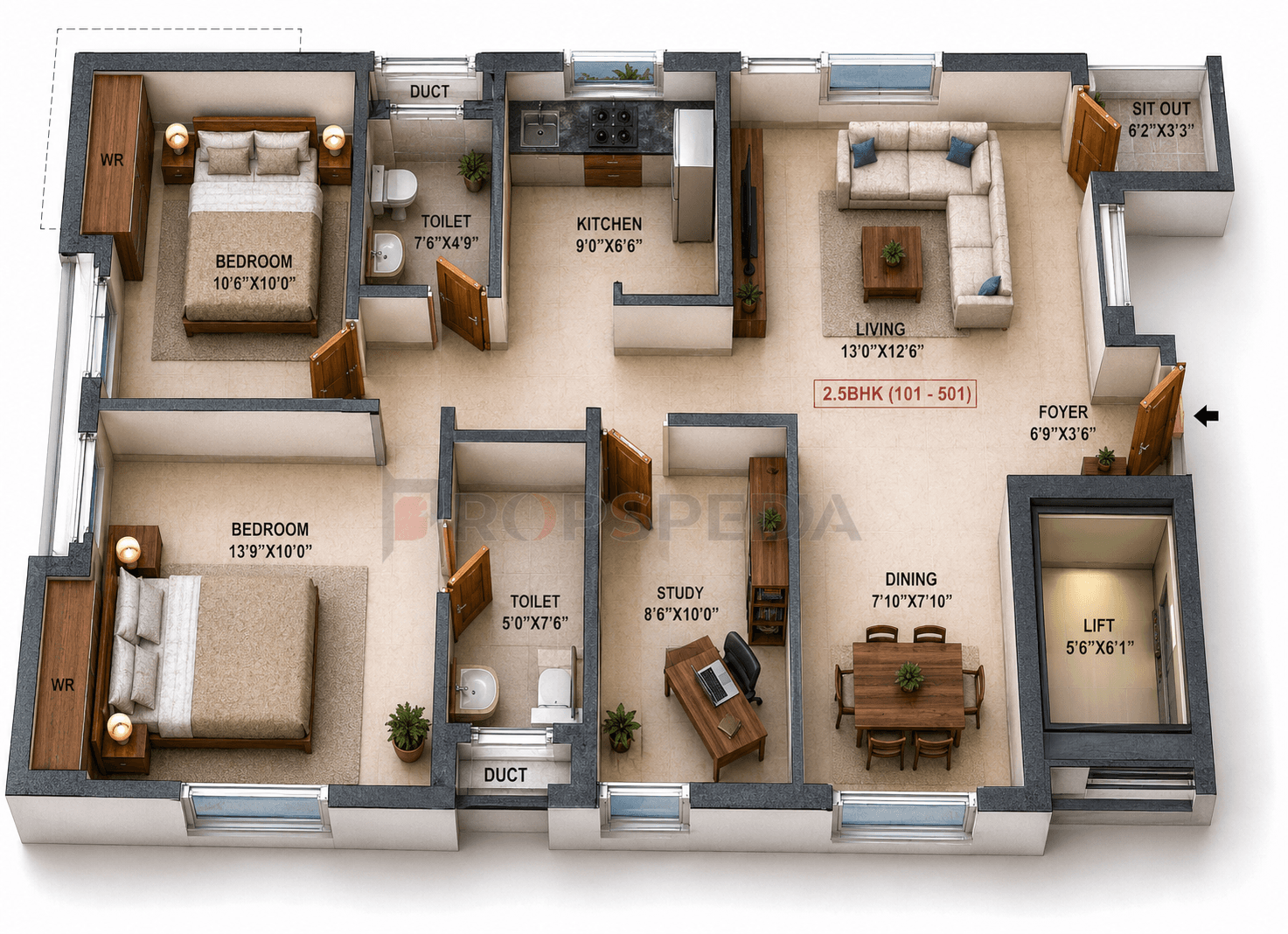 2.5 BHK Apartment Floor Plan – Malles Ahaana | Ready to Move
