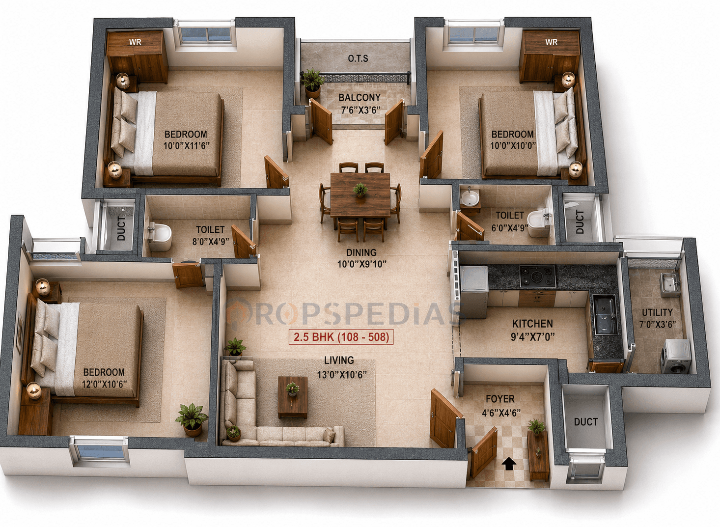 2.5 BHK Apartment Floor Plan – Malles Ahaana | Ready to Move