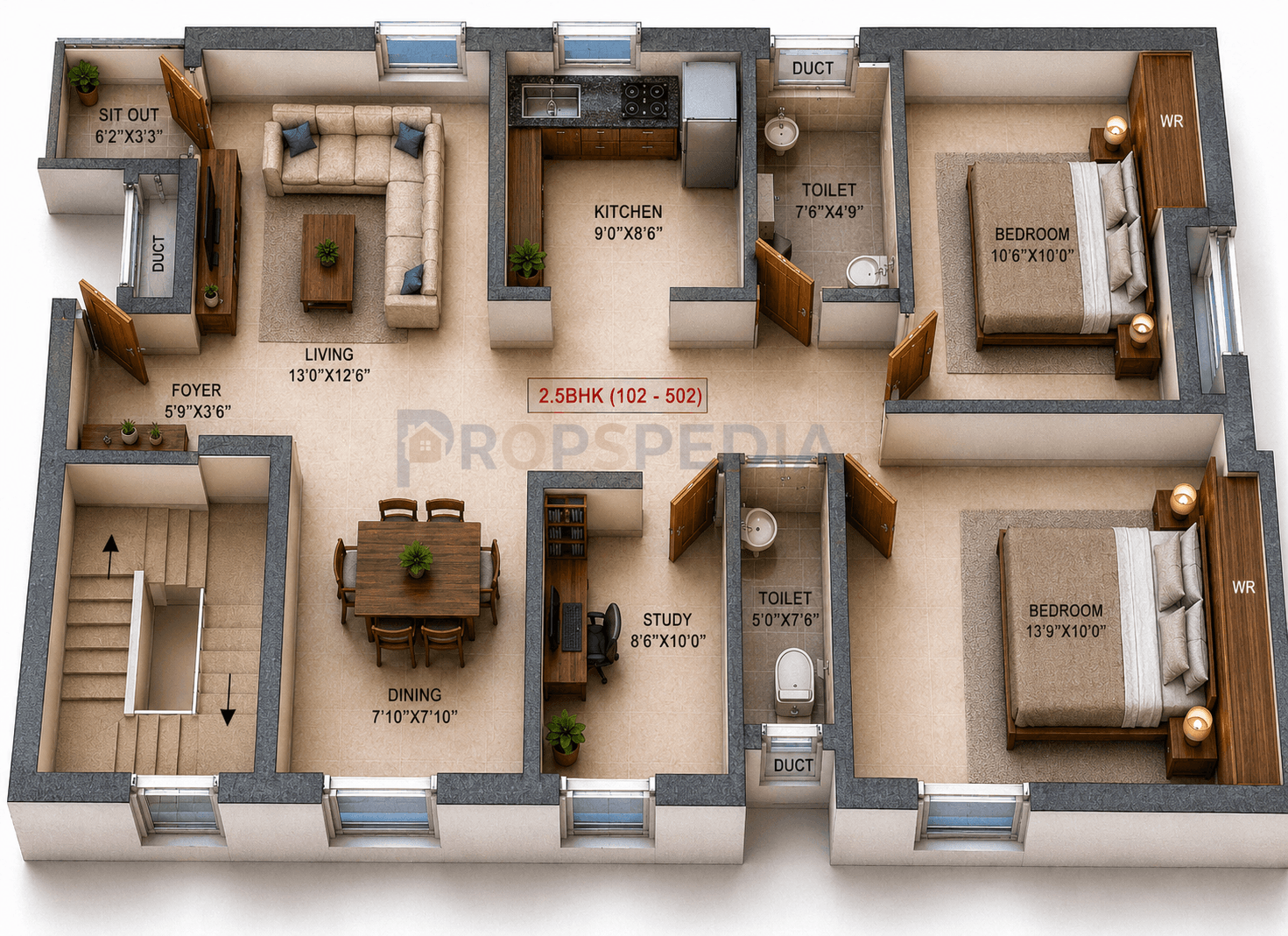 2.5 BHK Apartment Floor Plan – Malles Ahaana | Ready to Move