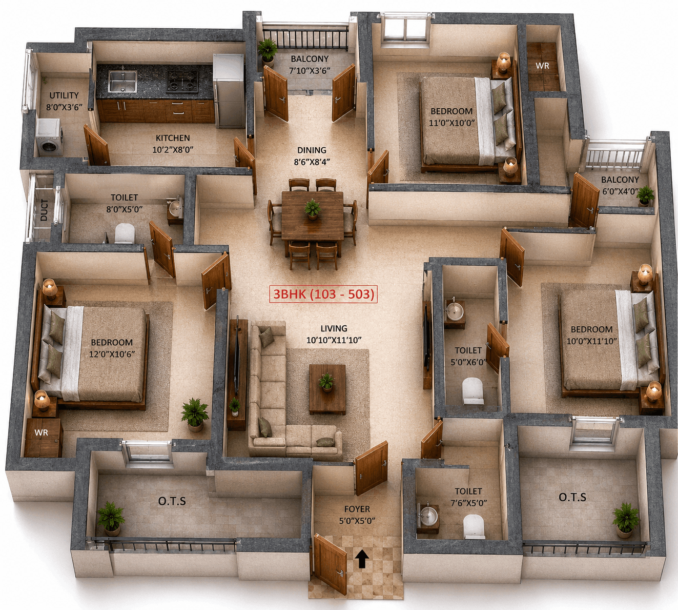 3 BHK Apartment Floor Plan – Malles Ahaana | Ready to Move