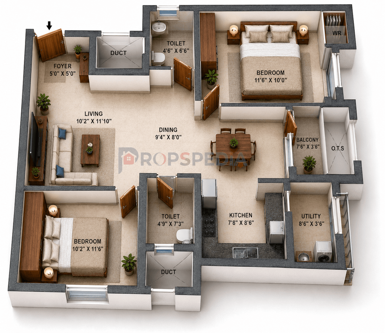 2 BHK Apartment Floor Plan – Malles Ahaana | Ready to Move