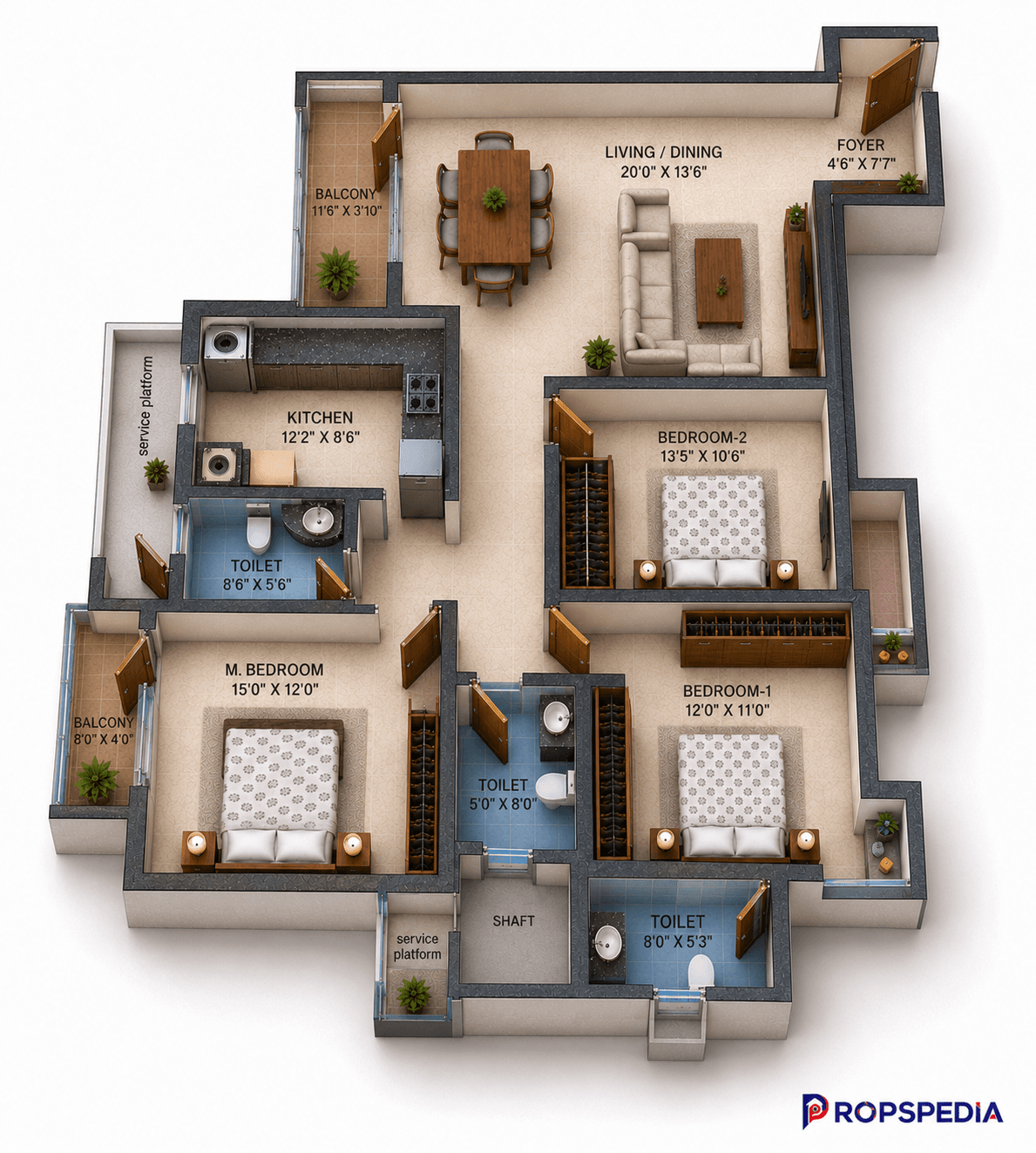 3 BHK Apartment Floor Plan – BSCPL Bollineni Zion