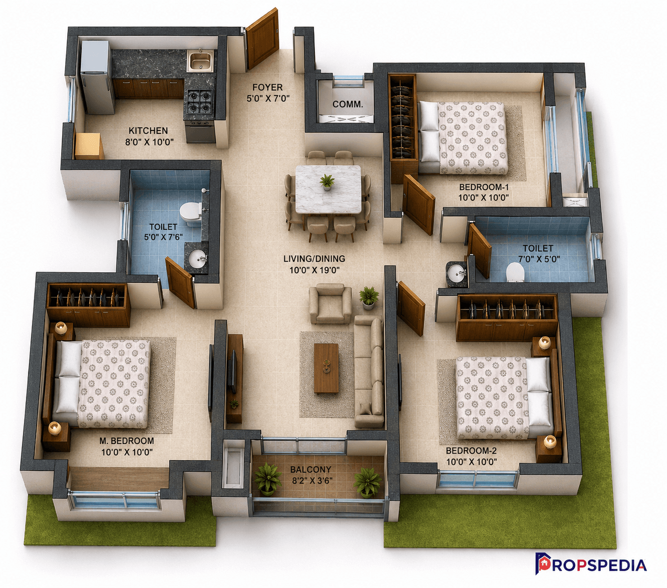 3 BHK Apartment Floor Plan – BSCPL Bollineni Zion