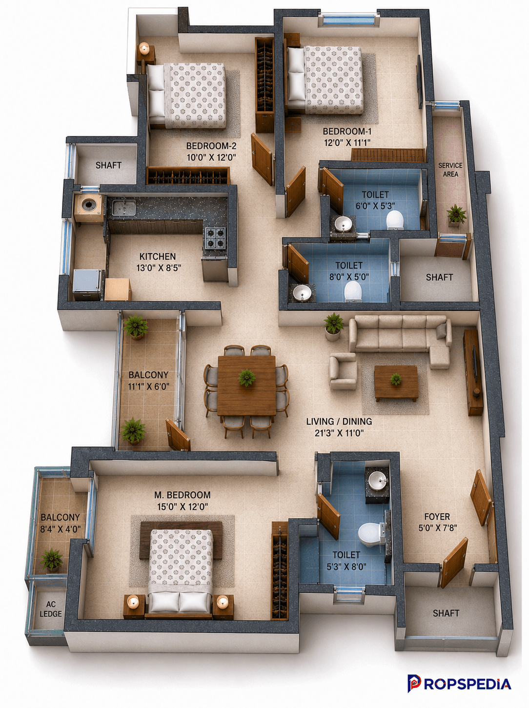 3 BHK Apartment Floor Plan – BSCPL Bollineni Zion