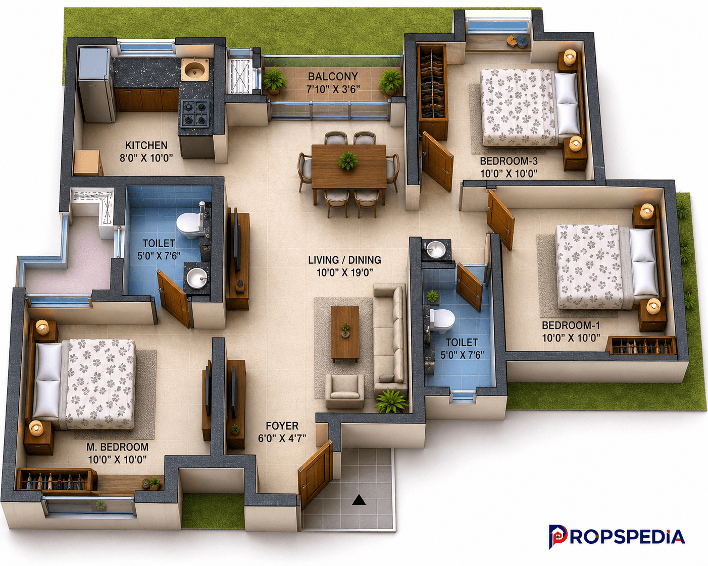 3 BHK Apartment Floor Plan – BSCPL Bollineni Zion