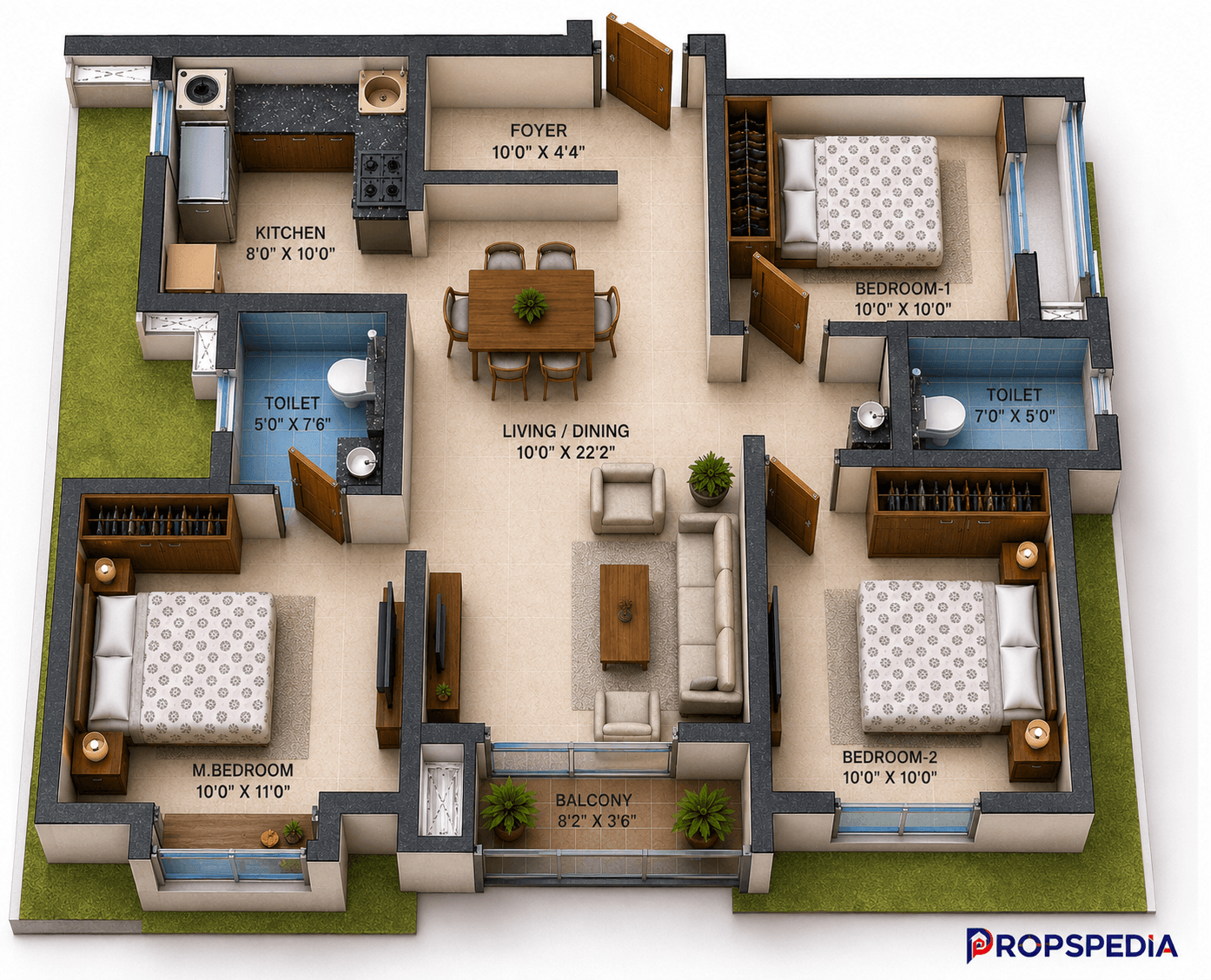 3 BHK Apartment Floor Plan – BSCPL Bollineni Zion