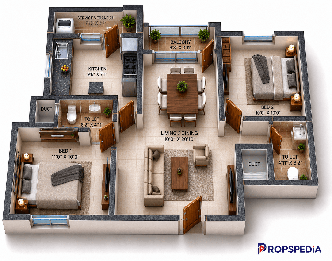 2 BHK Apartment Floor Plan – VGN Wincrest Towers