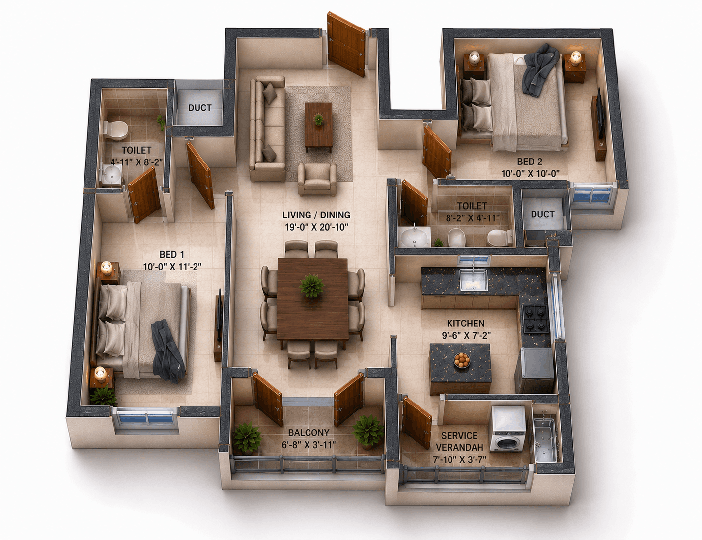 2 BHK Apartment Floor Plan – VGN Wincrest Towers