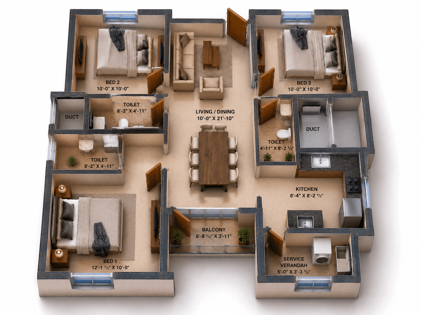 3 BHK Apartment Floor Plan – VGN Wincrest Towers
