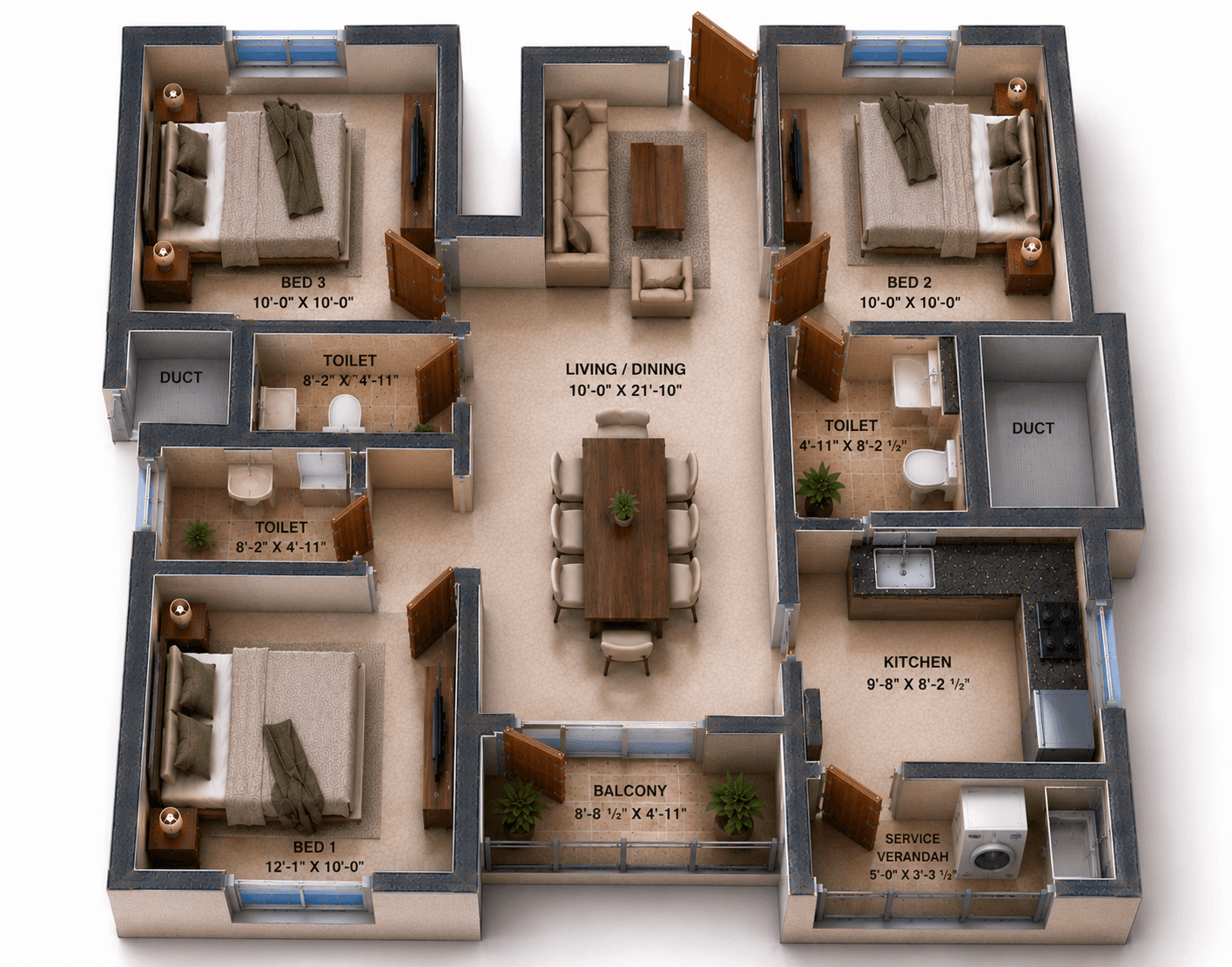 3 BHK Apartment Floor Plan – VGN Wincrest Towers