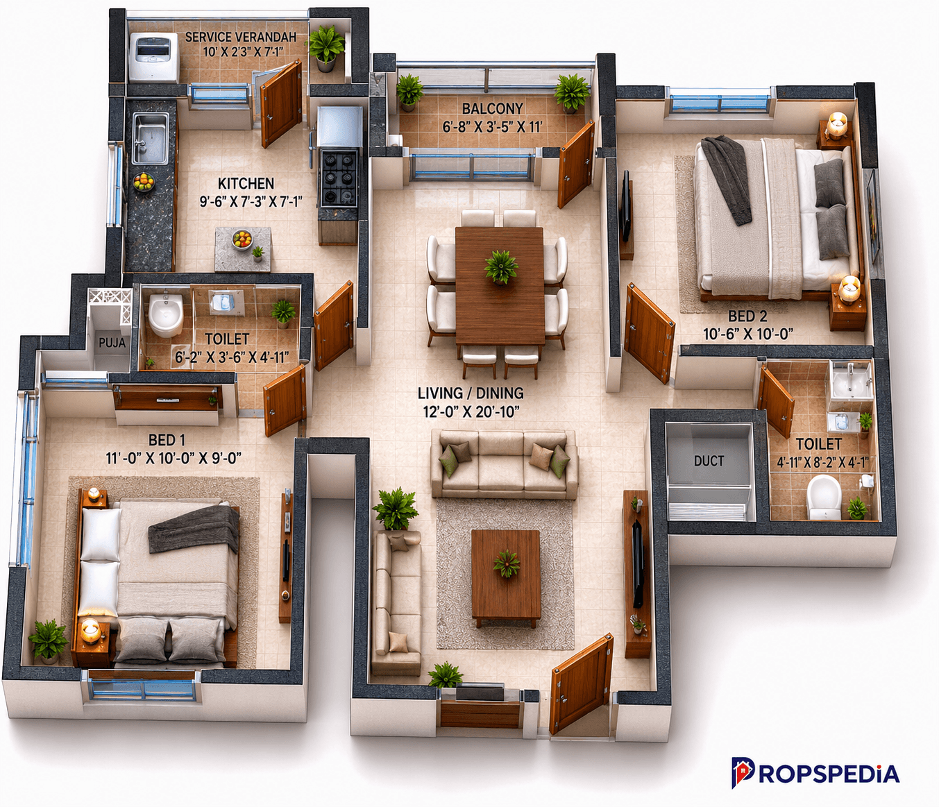 2 BHK Apartment Floor Plan – VGN Wincrest Towers