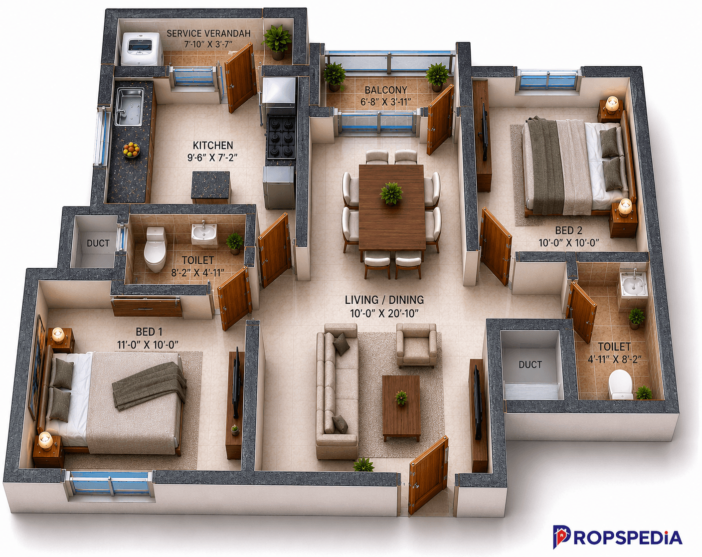 2 BHK Apartment Floor Plan – VGN Wincrest Towers