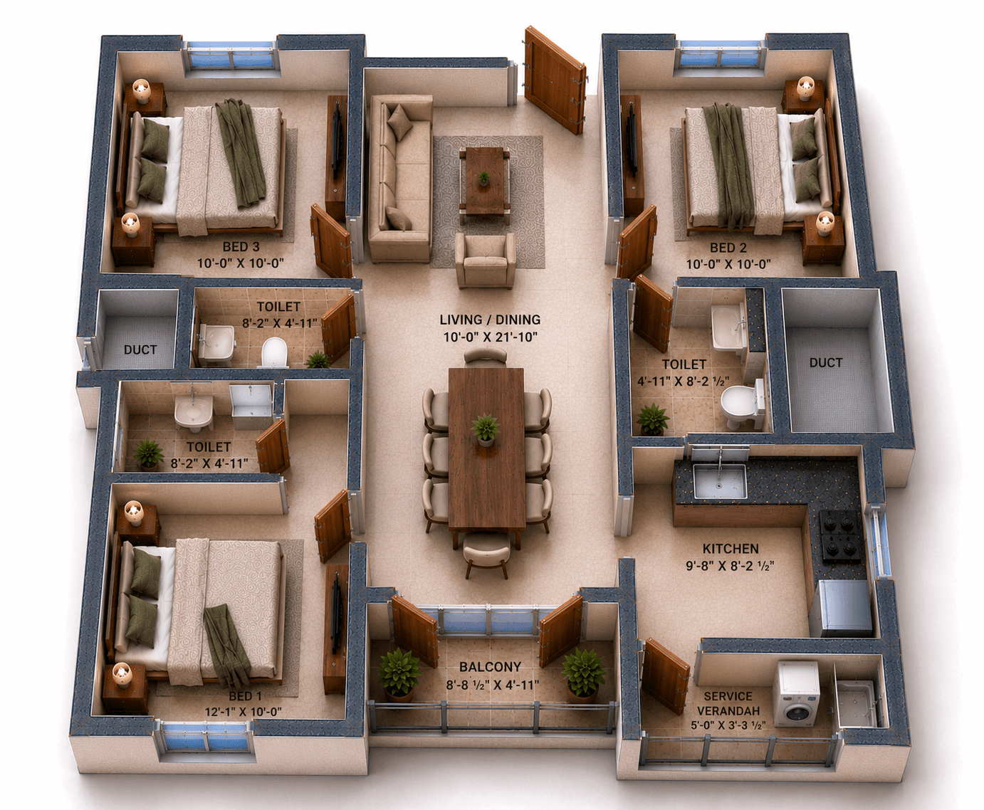 3 BHK Apartment Floor Plan – VGN Wincrest Towers